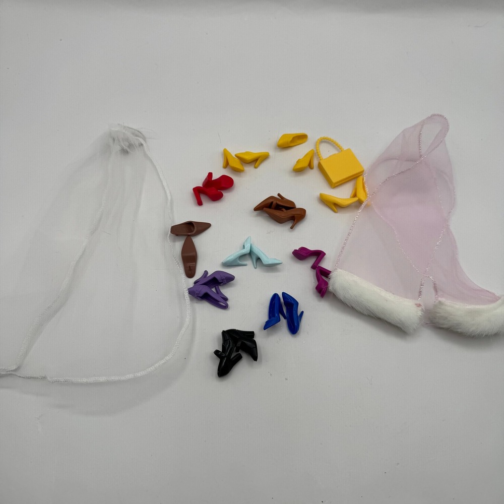 Doll Accessory Lot Kids Multicolor Shoes Purse Veil Faux Fur Wrap